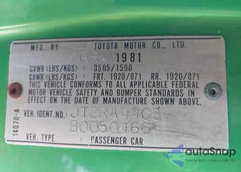 1981 Toyota Celica Gt from USA, damaged, VIN JT2RA44C3B0050466